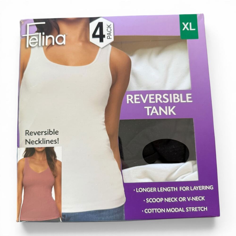 Felina 3 Pack Reversible V Neck Scoop Neck Tank Top X-Large